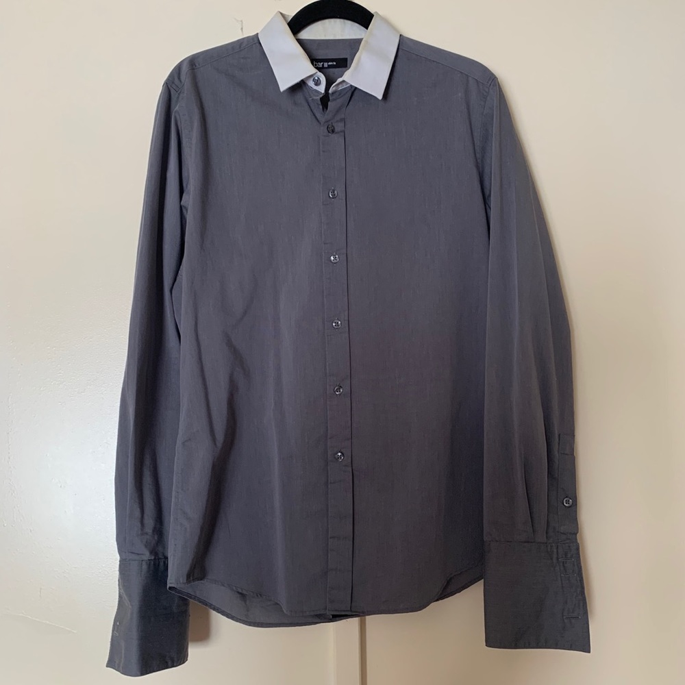 Grey and white button up